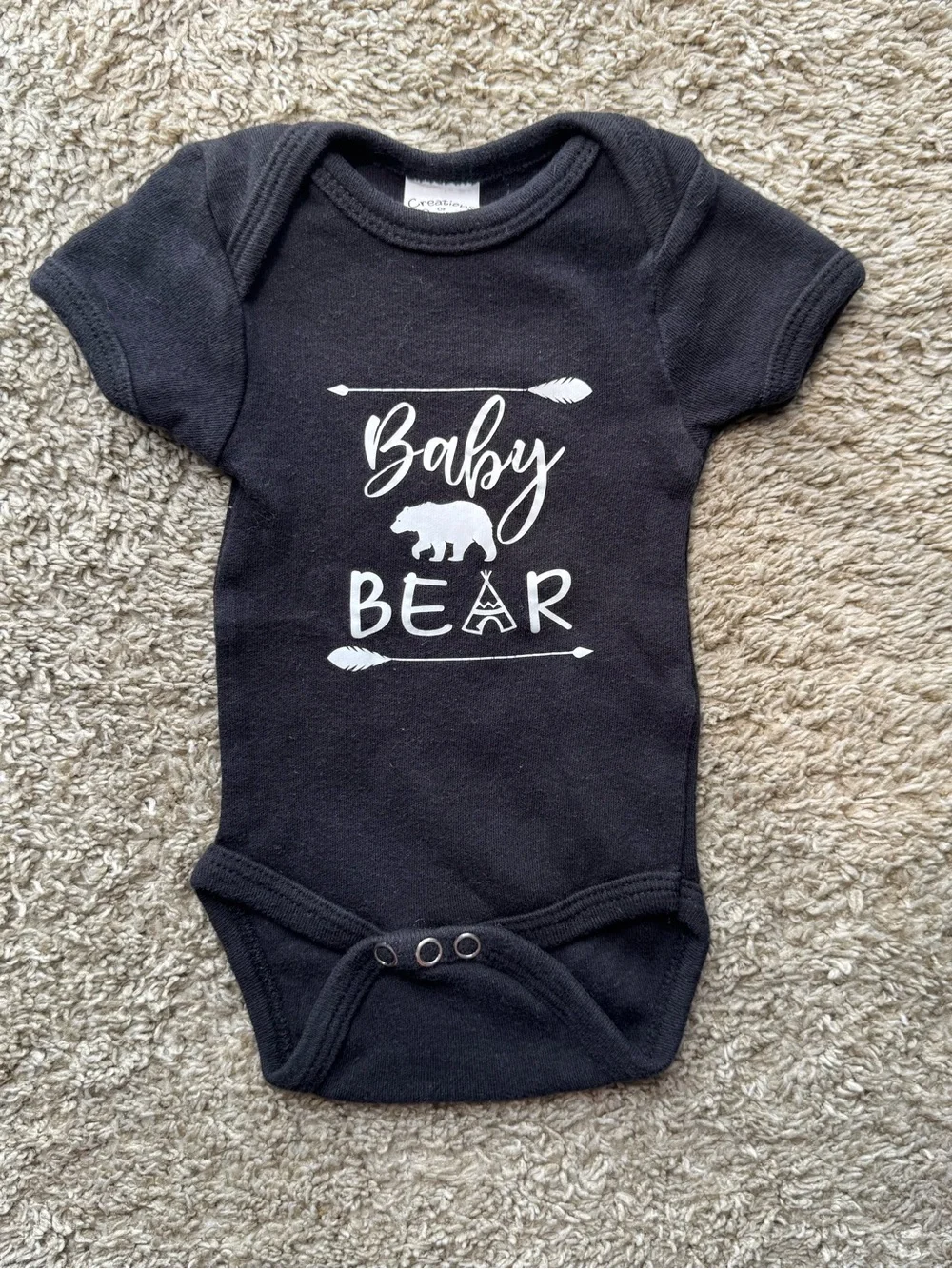 Creations of Grace Baby Bear Black Graphic Bodysuit Newborn Cotton One Piece